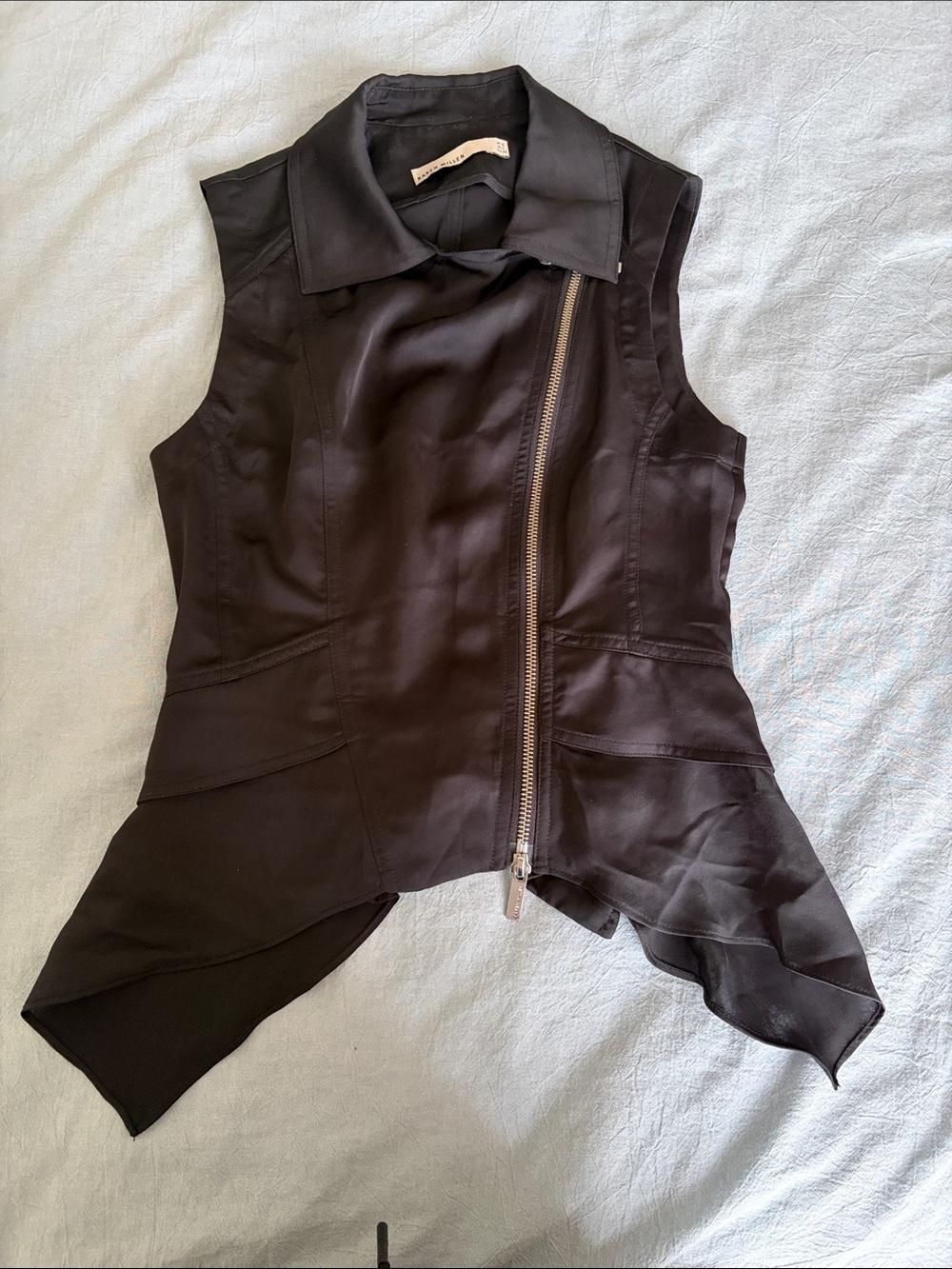 Karen Millen Black Sleeveless Asymmetrical Zip-Front Top